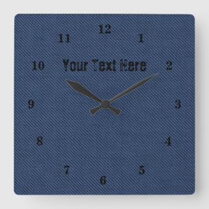 Blue Jeans Fabric - Add Your Text - Customisable - Square Wall Clock