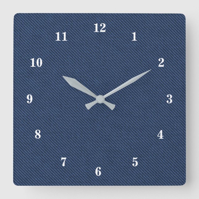Blue Jeans Fabric Square Wall Clock (Front)