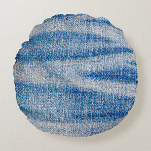 Blue jeans fabric texture, textile background round cushion