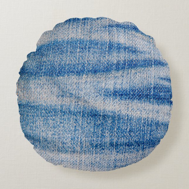 Blue jeans fabric texture, textile background round cushion (Front)