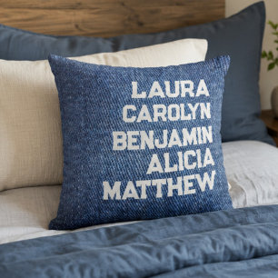 Blue jeans Grandchildren's names simple modern Cushion