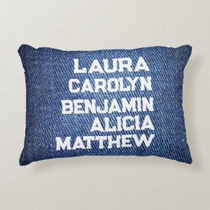 Blue jeans Grandchildren's names simple modern Decorative Cushion