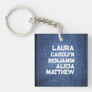Blue jeans Grandchildren's names simple modern Key Ring