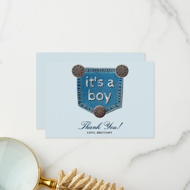 Blue Jeans It's a Boy Baby Shower  Thank You Card (Front/Back In Situ)