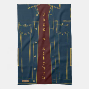 Blue Jeans Jacket Kitchen Towel - Your Text / Name