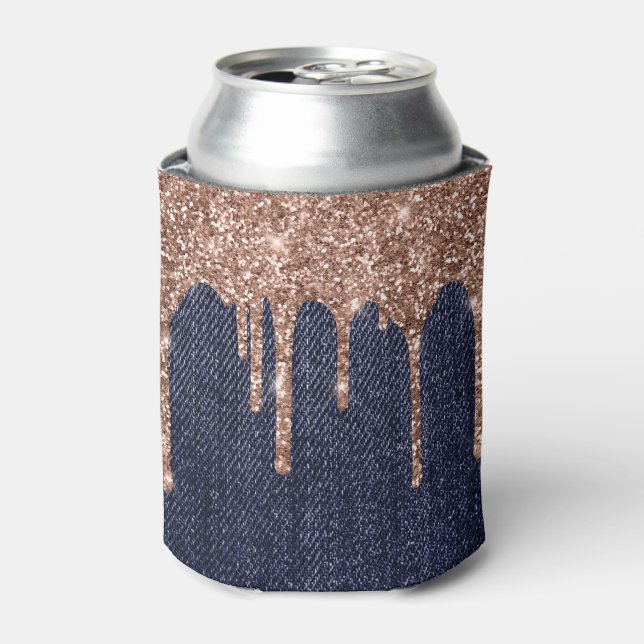 Blue Jeans Rose Gold Giltter Can Cooler (Can Front)