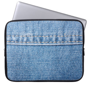 Blue jeans sew closeup texture.  laptop sleeve