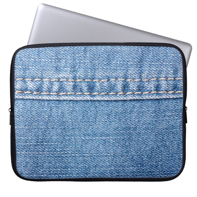 Blue jeans sew closeup texture.  laptop sleeve (Front)