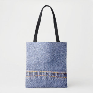 Blue jeans sew closeup texture. tote bag