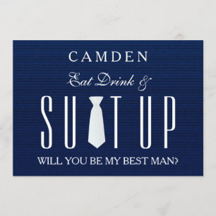 Blue Jeans Textile Suitup Will you be my Bestman Invitation