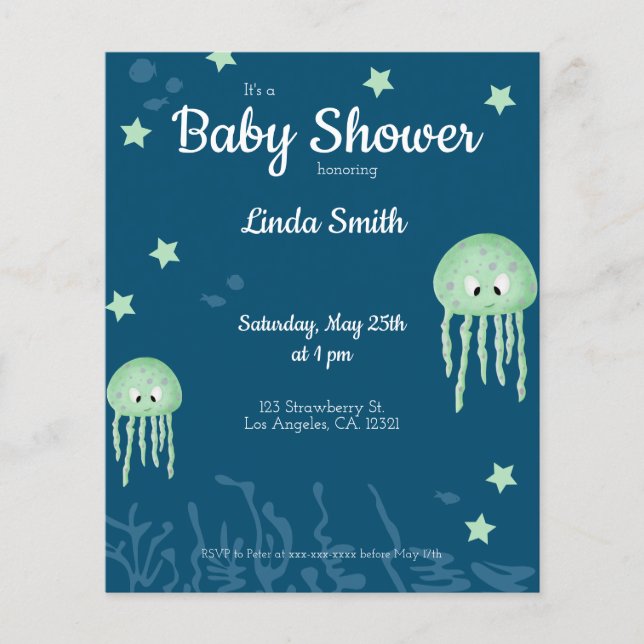 Blue Jellyfish Baby Shower Budget Invitation (Front)