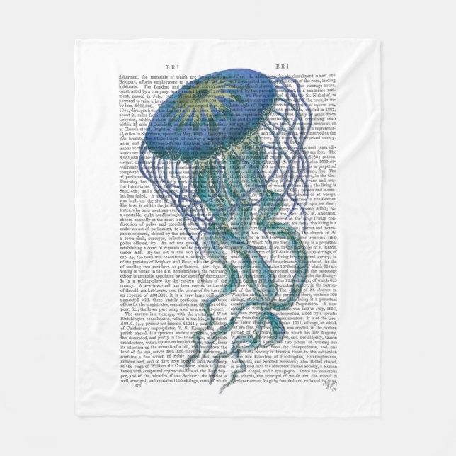 Blue Jellyfish Fleece Blanket (Front)