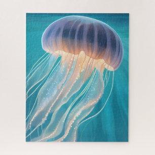 Blue Jellyfish   Ocean Animal Painting Art Jigsaw Puzzle