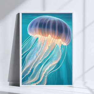 Blue Jellyfish   Ocean Animal Painting Art Poster