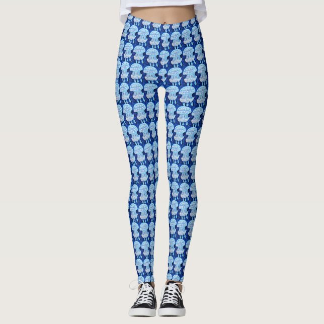 Blue Jellyfish Painting Leggings (Front)