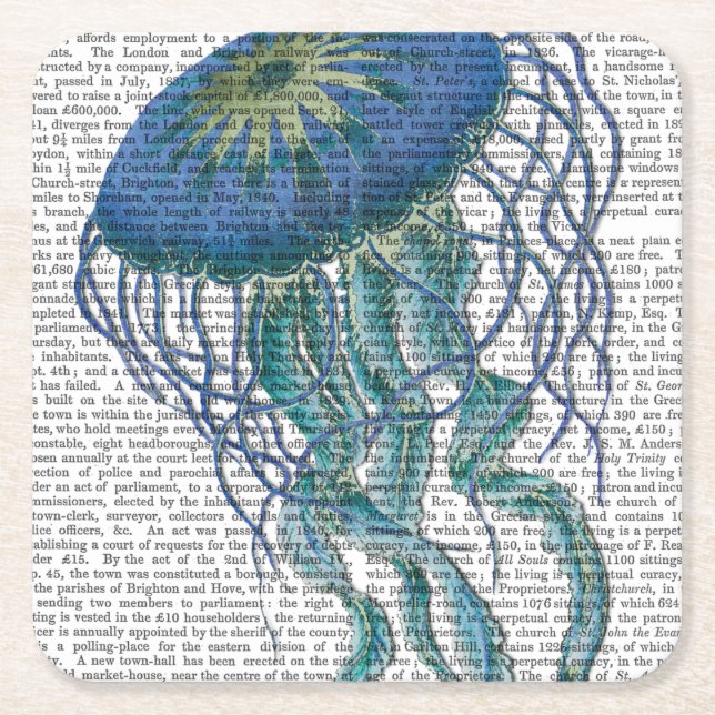 Blue Jellyfish Square Paper Coaster (Front)