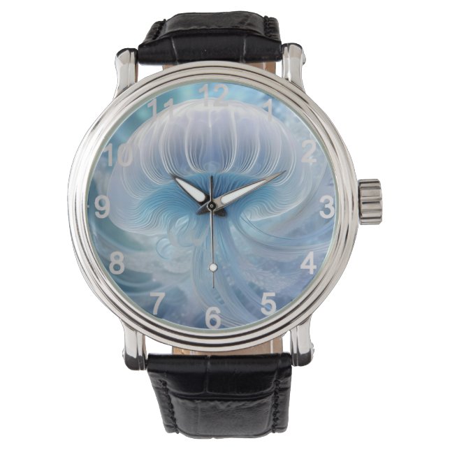 Blue Jellyfish Under The Sea Fractal Art, Watch (Front)