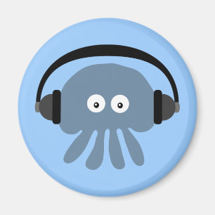 Blue jellyfish with headphones magnet