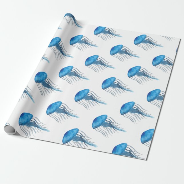 Blue Jellyfish Wrapping Paper (Unrolled)