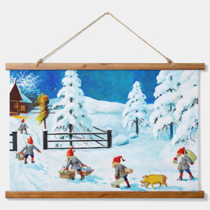 Blue Jenny Nyström Gnome Vintage Swedish Christmas Hanging Tapestry