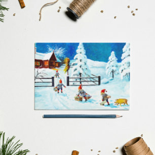 Blue Jenny Nyström Gnome Vintage Swedish Christmas Holiday Card