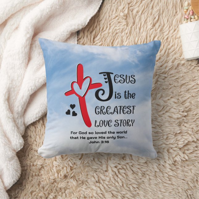 Blue JESUS THE GREATEST LOVE STORY Christian Cushion (Blanket)