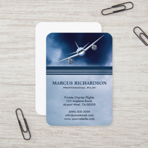 Blue Jet Plane Flying in the Sky Charter Pilot Business Card