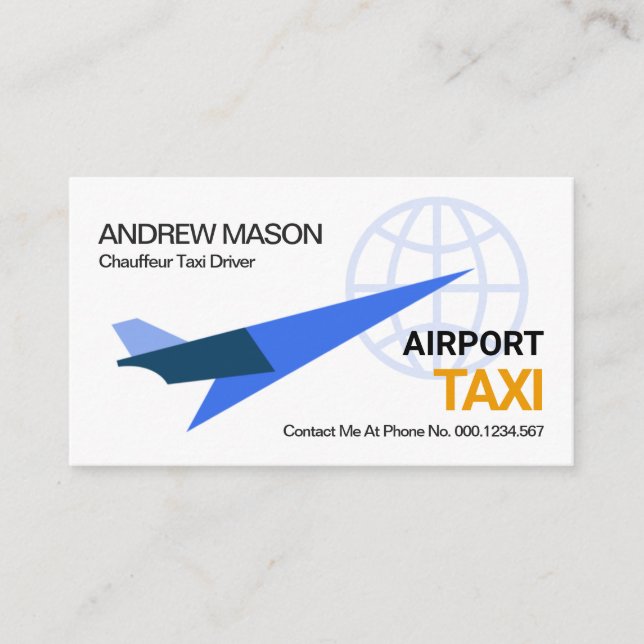Blue Jet Plane Liftoff Global Airport Taxi Ride Business Card (Front)