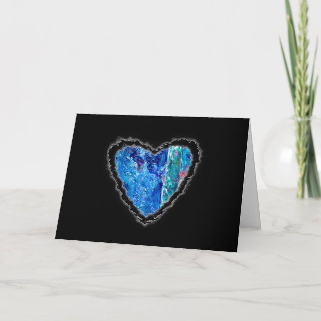 Blue Jewel Abstract Heart Romance Valentine Love Holiday Card (Front)