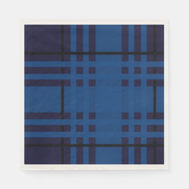 Blue Jewel Plaid Tartan Paper Napkin (Front)