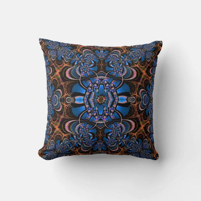 Blue Jewelled Belt on Brown Velvet American MoJo Cushion (Front)