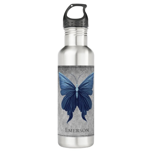 Blue Jewelled Butterfly 710 Ml Water Bottle (Front)