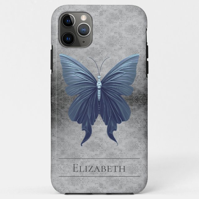 Blue Jewelled Butterfly Damask Case-Mate iPhone Case (Back)