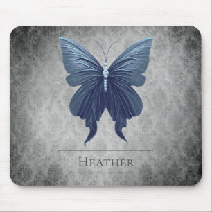 Blue Jewelled Butterfly Damask Mouse Mat