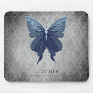 Blue Jewelled Butterfly Damask Mouse Mat