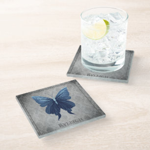 Blue Jewelled Butterfly Glass Coaster