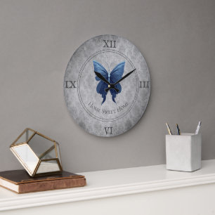 Blue Jewelled Butterfly Large Clock