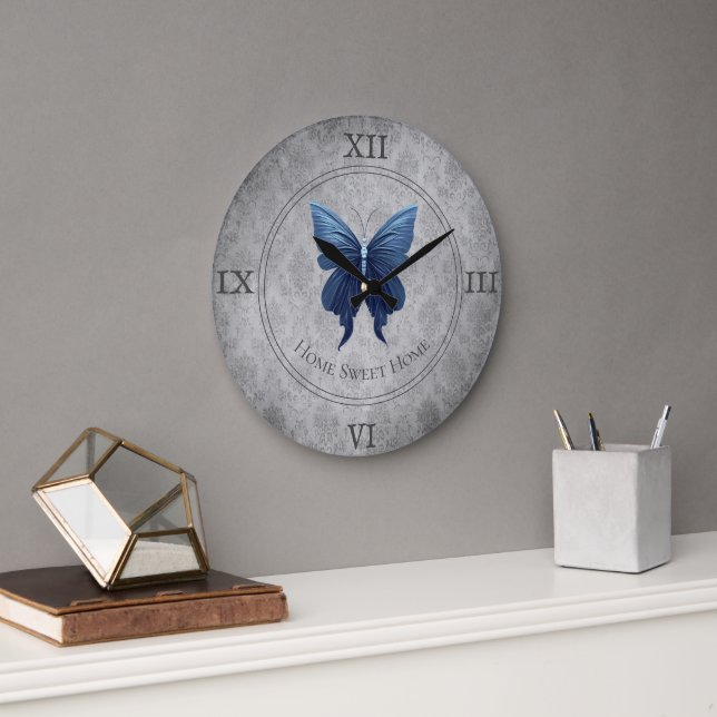 Blue Jewelled Butterfly Large Clock (Office)