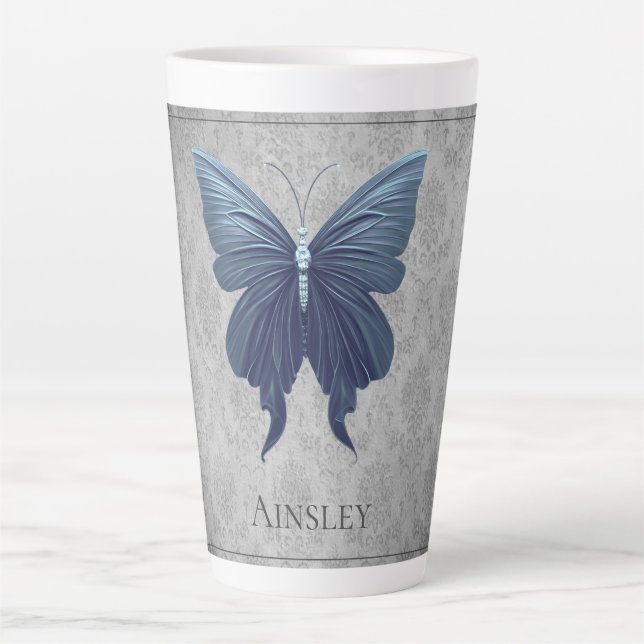 Blue Jewelled Butterfly Latte Mug (Front)