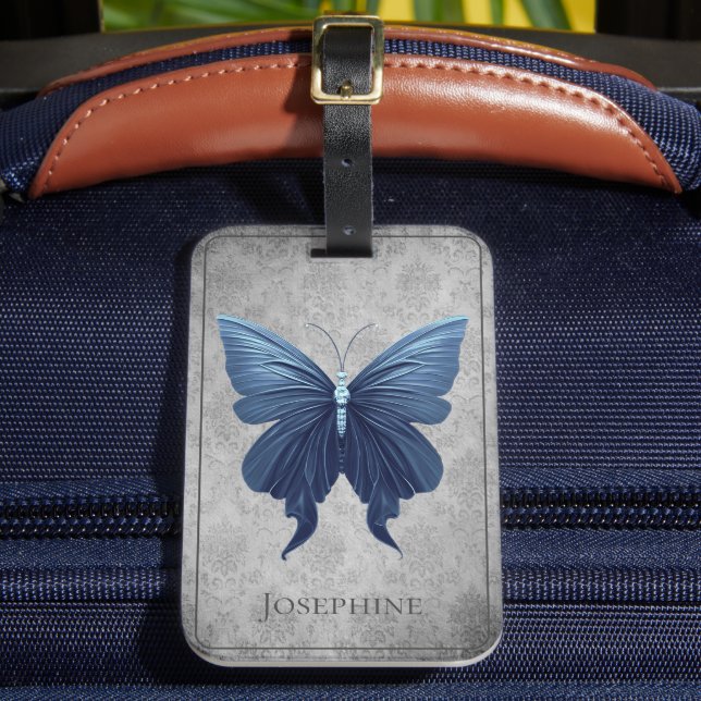 Blue Jewelled Butterfly Luggage Tag (Front Insitu 2)