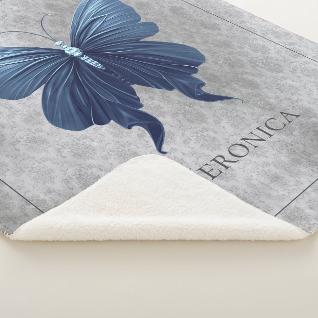 Blue Jewelled Butterfly Personalised Sherpa Blanket (3/4)