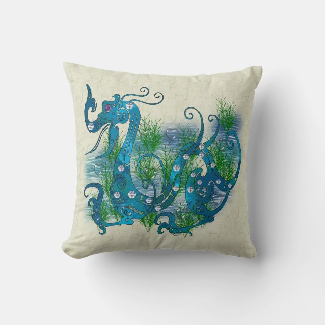 Blue Jewelled Dragon Cushion (Front)