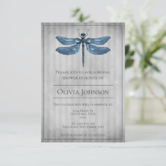 Blue Jewelled Dragonfly Bridal Shower Invitation