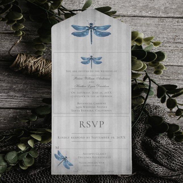 Blue Jewelled Dragonfly Wedding All In One Invitation (Blue Jeweled Dragonfly Wedding All in One Invitation)