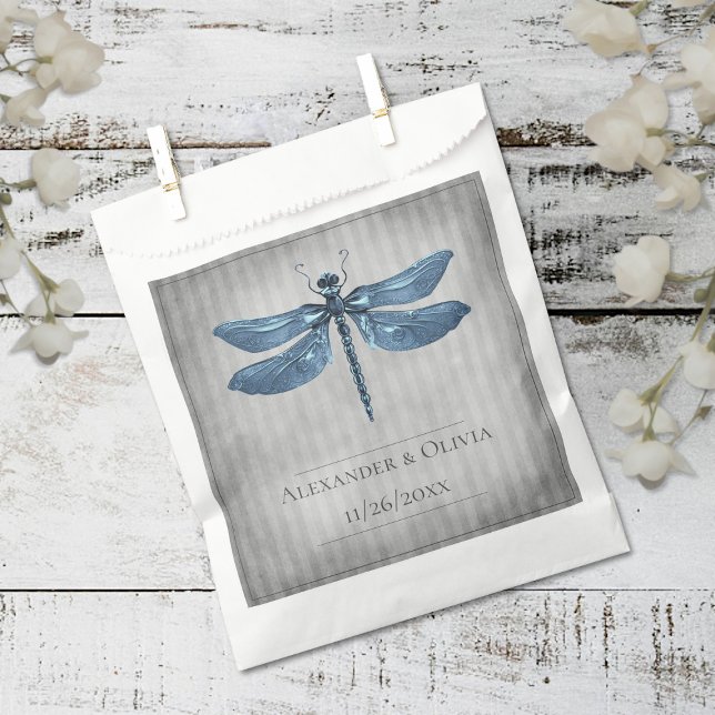 Blue Jewelled Dragonfly Wedding Favour Bags (Blue Jeweled Dragonfly Wedding Favor Bags)