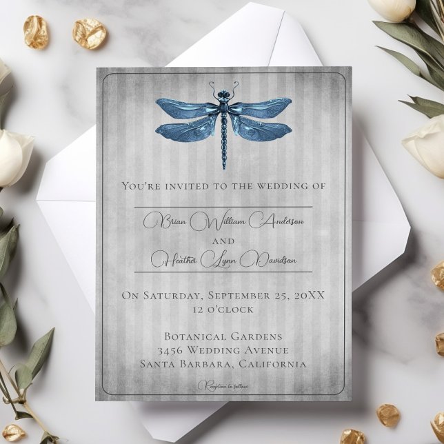 Blue Jewelled Dragonfly Wedding Invitation (Blue Jeweled Dragonfly Wedding Invitation)