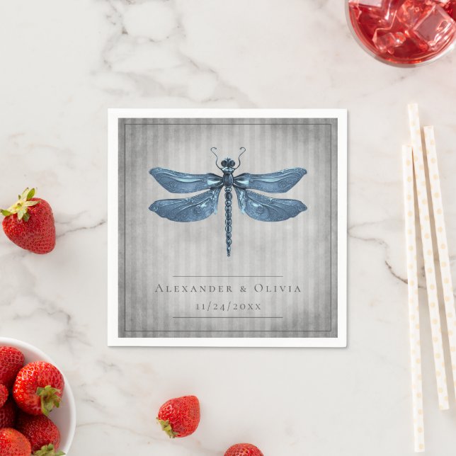Blue Jewelled Dragonfly Wedding Napkin (Insitu)