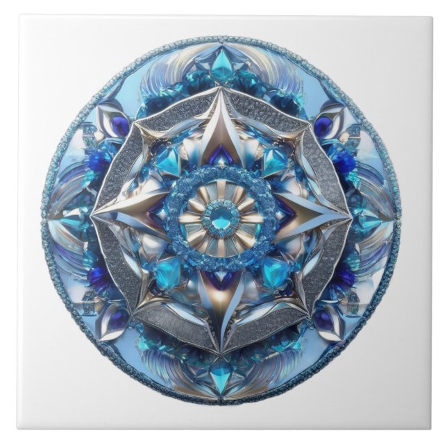 Blue Jewels Medallion Abstract Tile (Front)