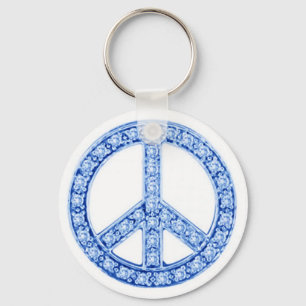 Blue Jewels Peace Sign Key Ring