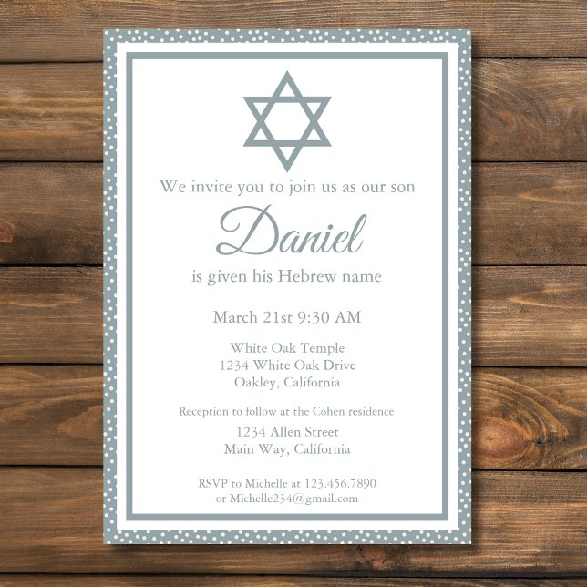 Blue Jewish Baby Naming Ceremony Brit Milah Invitation (Creator Uploaded)